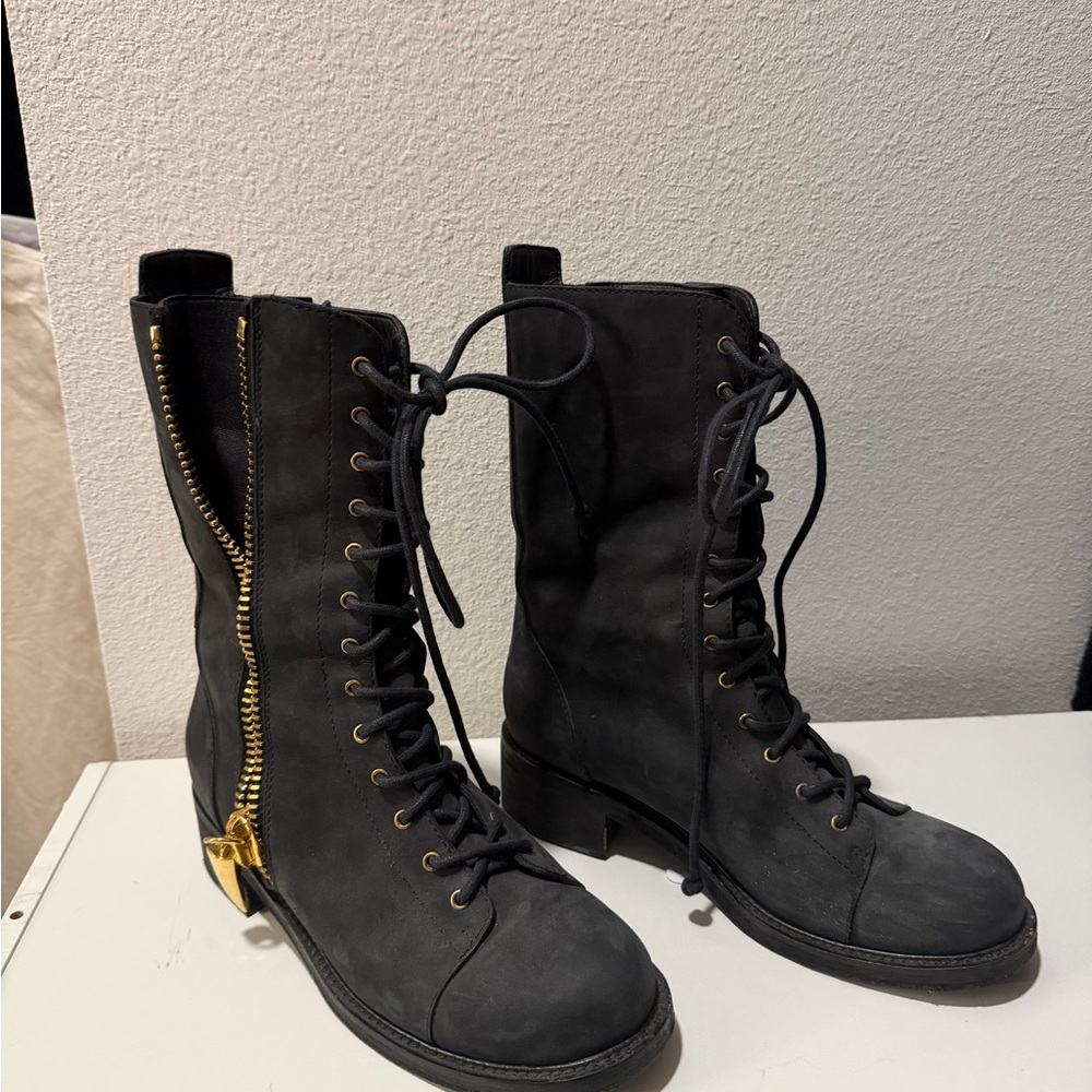 Giuseppe Zanotti Navy Suede Lace-Up Boots
